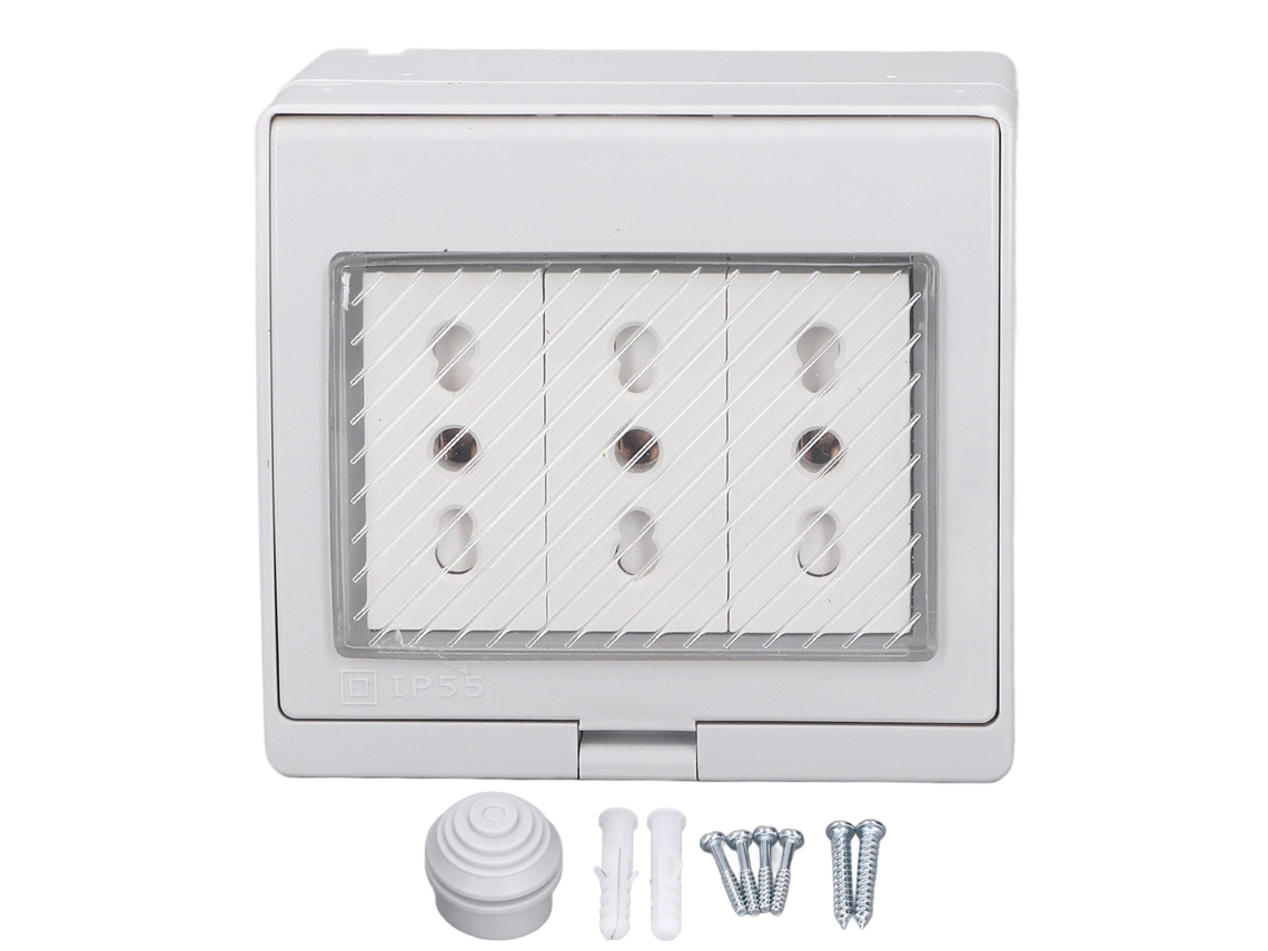 Tomada de Parede à Prova D'água IP55 3 Portas Retardante de Chama 110-250V para Exterior S/MARCA
