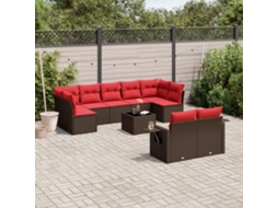 Vidaxl Conjunto De Sofá De Jardim Com 10 Peças E Almofadas Em Rattan Sintético Marrom