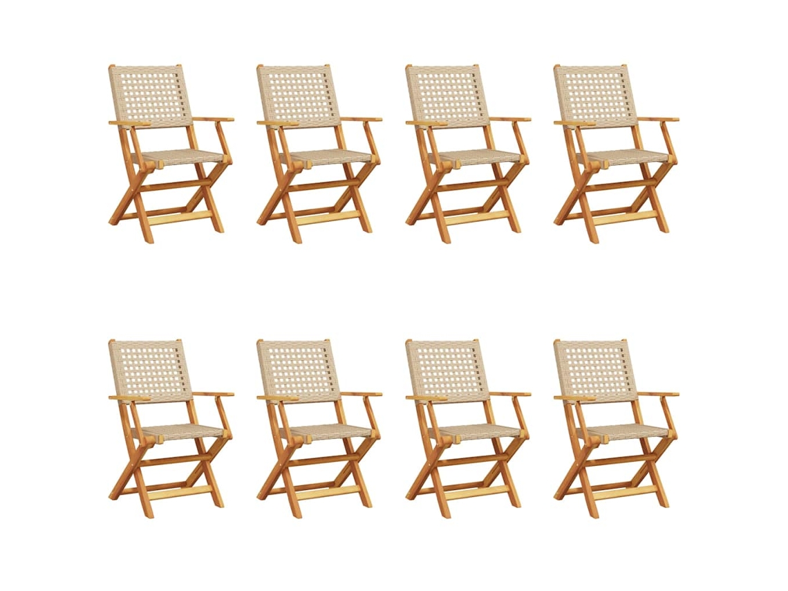 Maison Exclusive - Cadeiras De Jardim Dobráveis 8 Pcs Vime Pe/madeira Maciça Bege