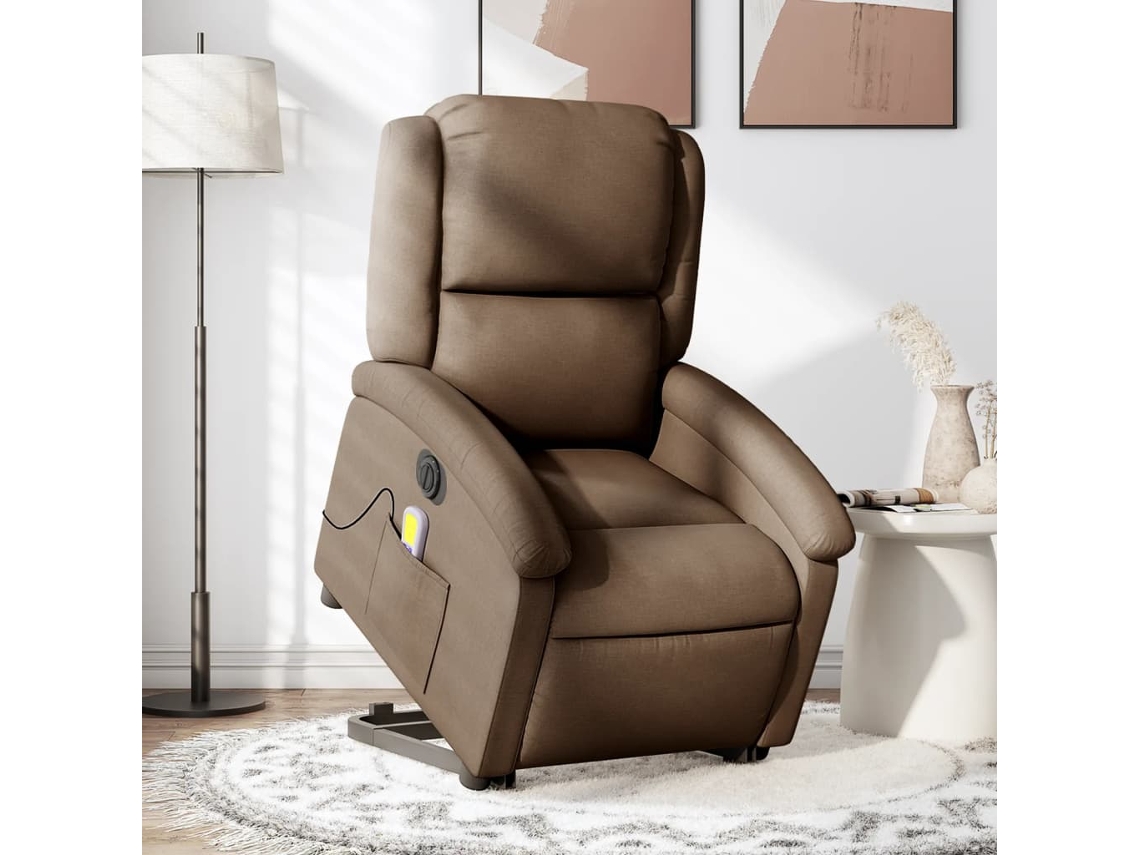 Vidaxl Poltrona Elétrica Elevatória Massagens Tecido Castanho