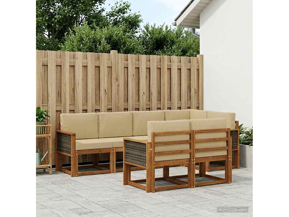 Vidaxl Conjunto De Sofás Para Exterior 7 Unid. Natural E Bege