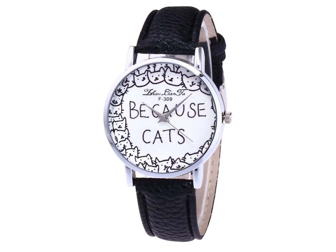 Reloj De Cuarzo Con Correa De Cuero Pu De Moda Para Mujer Dial Redondo Simple (negro)
