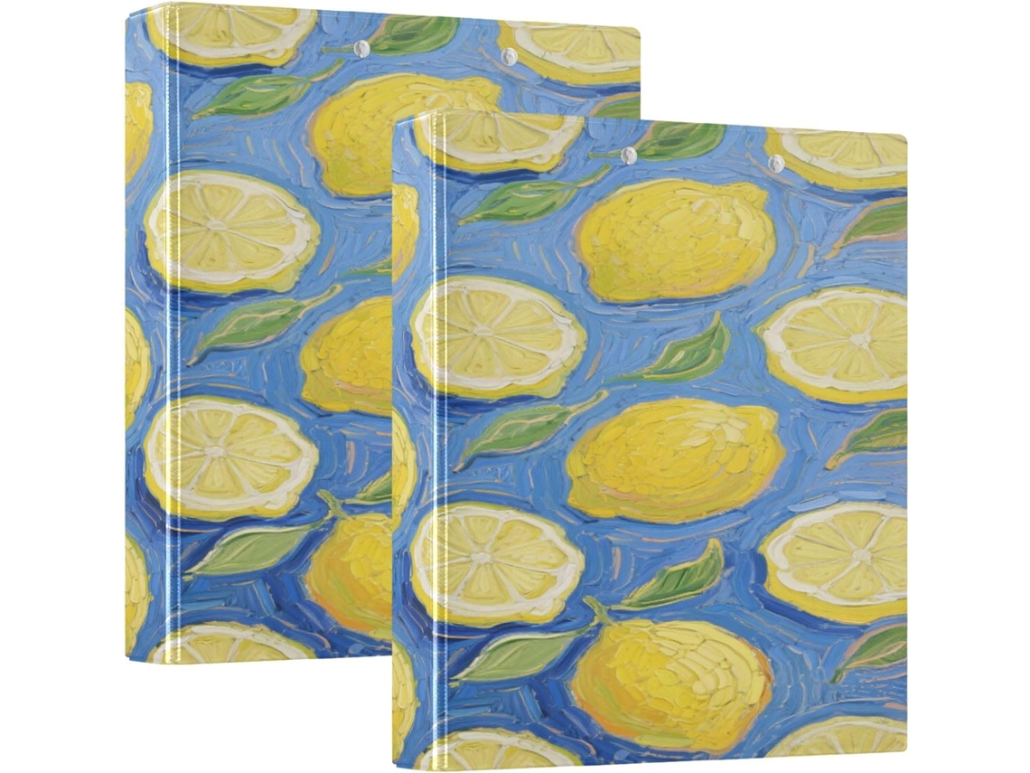 Tinta Artística Azul Limão, Frutas De 3, 8cm, Material Escolar, Pasta Redonda Com Bolsos Internos, Pacote Com 1 2