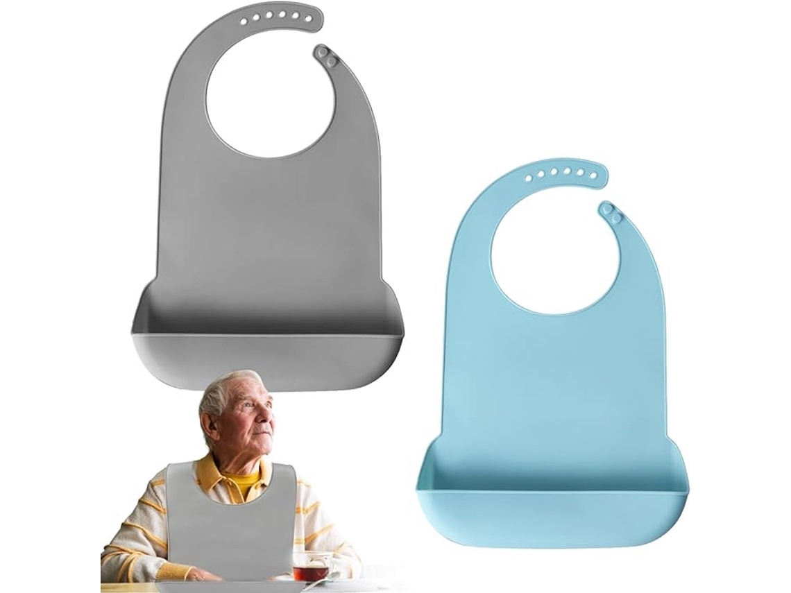 Babador de Silicone para Adultos com Coletor Migalhas Pacote 2 Unidades, Impermeável e Lavável, Ideal Idosos Pessoas Deficiênci AQUAFORGE