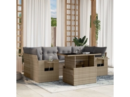 Vidaxl 7 Pcs Conjunto De Sofás P/ Jardim Com Almofadões Vime Pe Bege