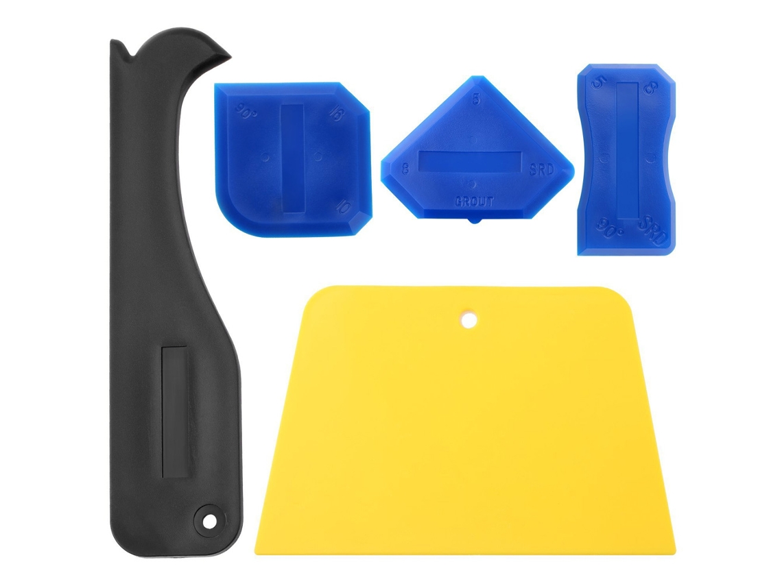 Kit De 5 Ferramentas De Aplicar Selante Plástico Para Molduras, Uniões E Reparo De Vazamentos Com Esparcidor E Rasqueira