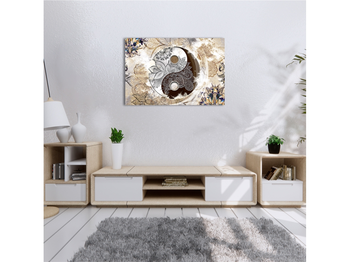 Quadro Moderno DEKOART Ying Yang Abstrato Zen Bege Marrom (120 X 80cm)