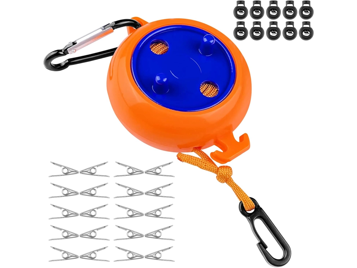 Varal retrátil Slowmoose de 8 m com 10 laços fixos e 20 clipes à prova de vento
