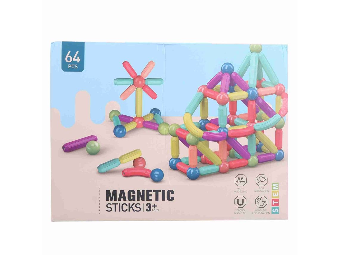 Brinquedo De Blocos Magnéticos Diy Para Crianças 64pcs Conjunto Educativo De Montagem Com Varinhas Magnéticas