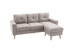Sofá Em L , Cinza Claro, De Tecido Para 3 Pessoas Com Chaise Longue Para Sala De Estar.