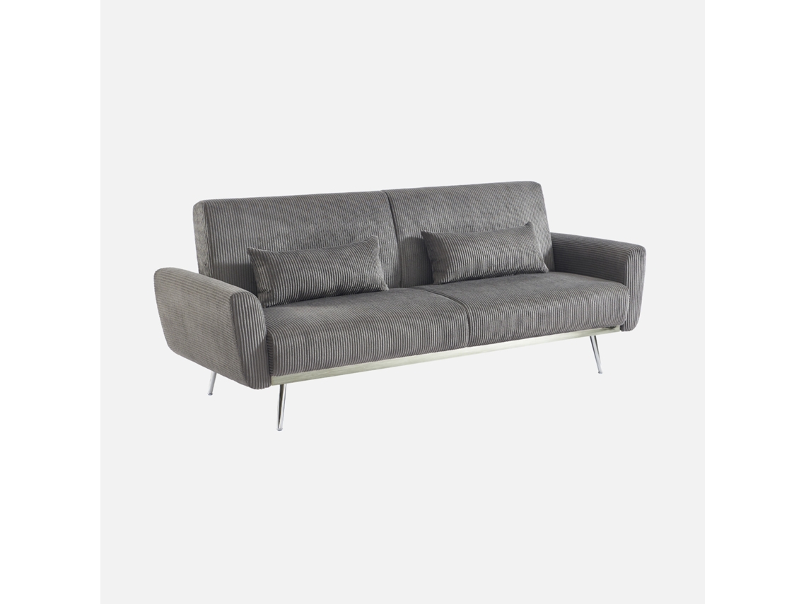 Sofá-cama Reversível Em Veludo Canelado Com Pés Em Metal, 2-3 Lugares, Cinza Escuro