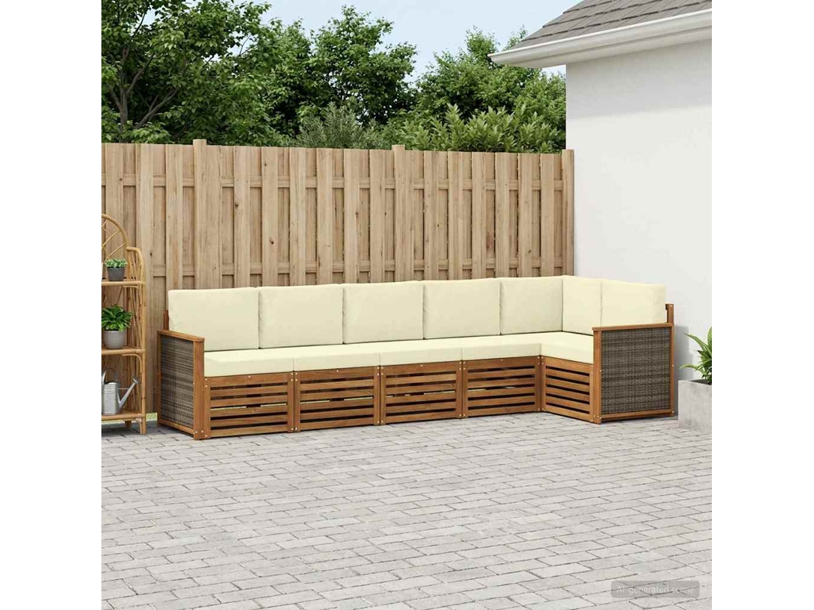 Vidaxl Conjunto De Sofá Sectional Com Almofada 5 Pcs Natural E Creme