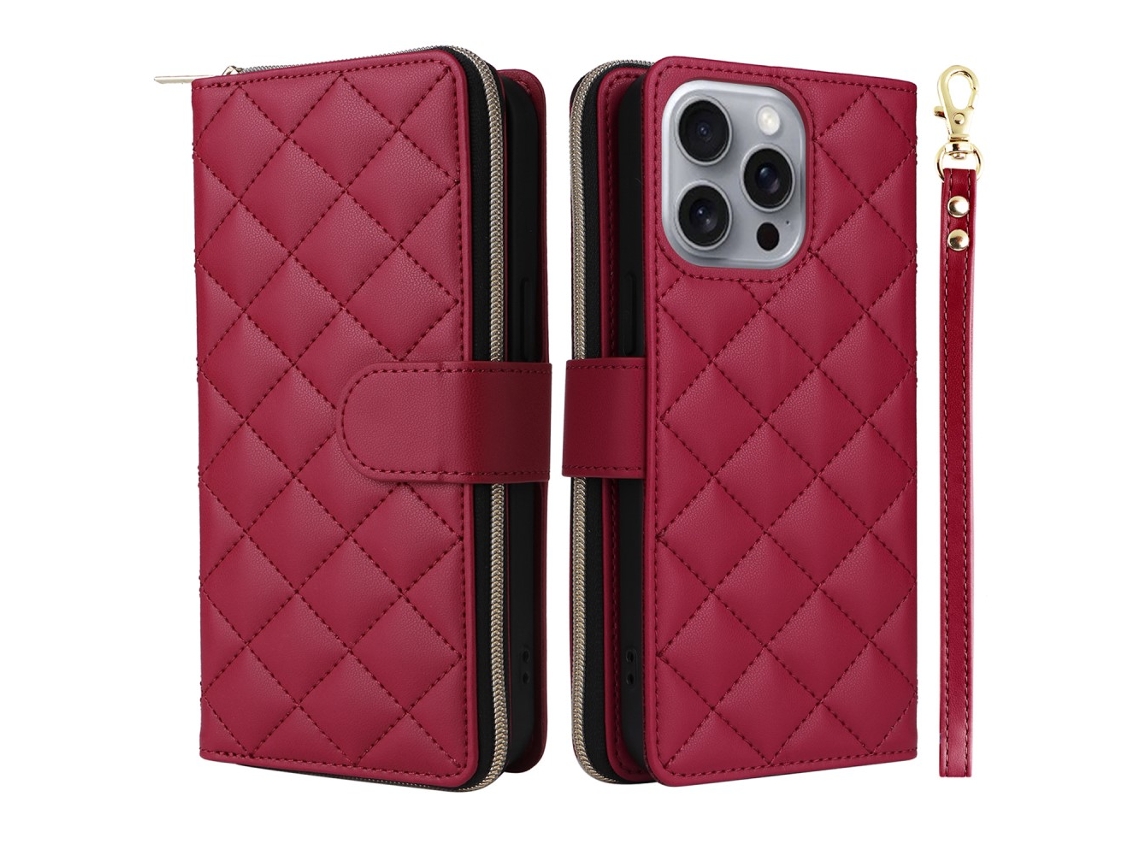 Capa Em Couro Pu Para Apple Iphone 16 Pro Max - Vinho Tinto