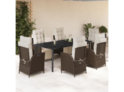 Vidaxl 7 Pcs Conjunto Jantar P/ Jardim C/ Almofadões Vime Pe Castanho