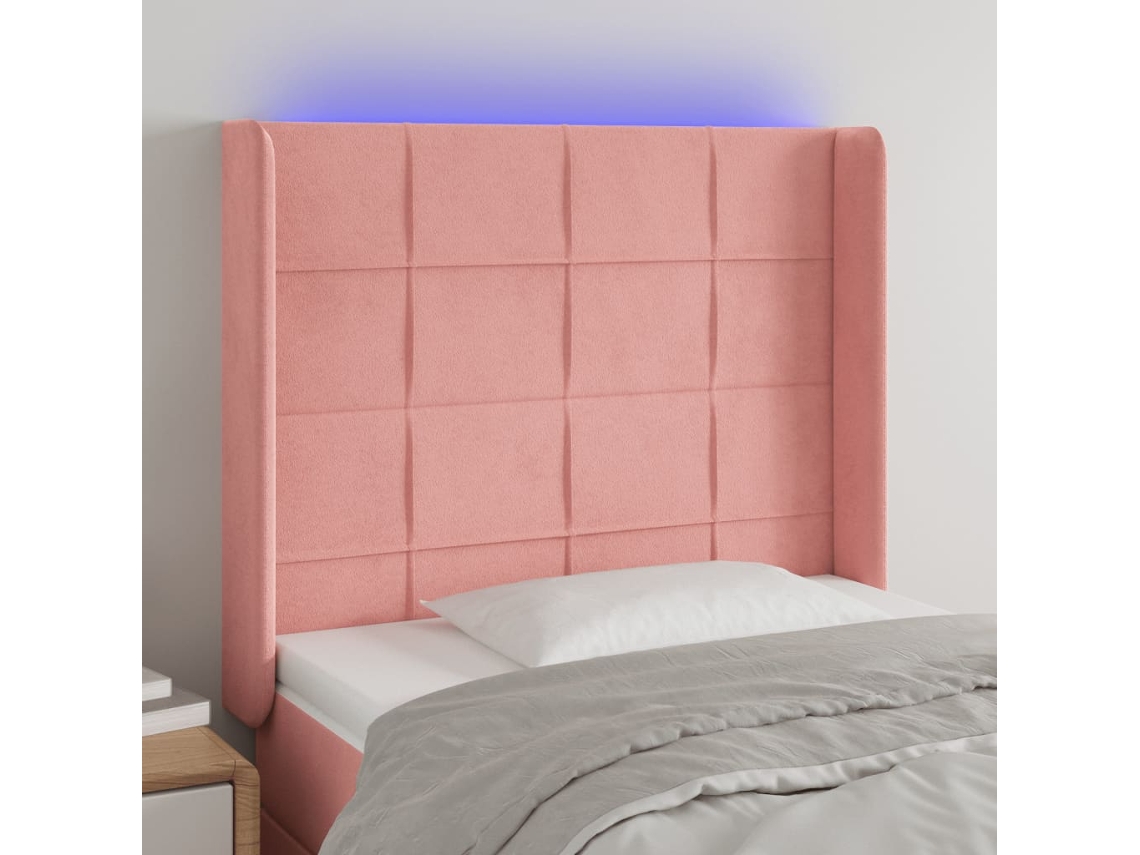 Vidaxl Cabeceira De Cama C/ Luzes Led Veludo 83x16x118/128 Cm Rosa