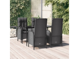 5 Pcs Conjunto De Jantar P/ Jardim C/ Almofadões Vime Pe Preto Dkd Home Decor