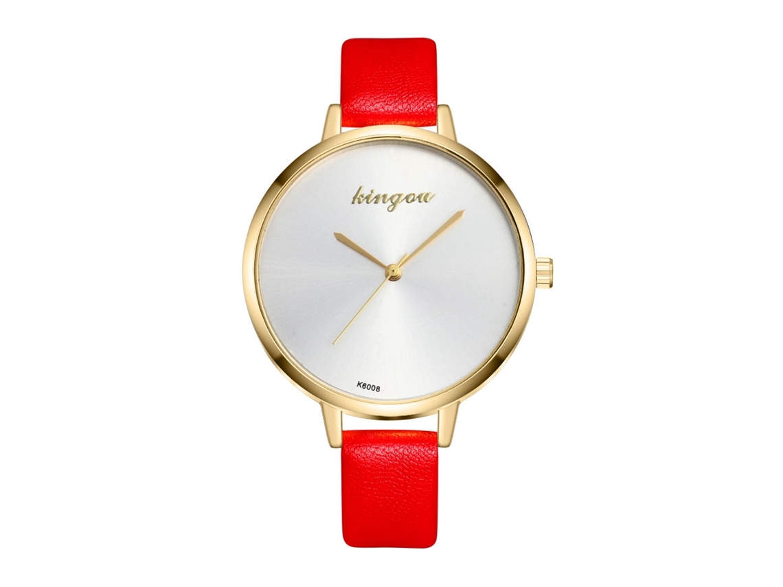 Relógio de Pulso Feminino Analógico de Quartzo com Pulseira Pu Clássico Simples (vermelho)