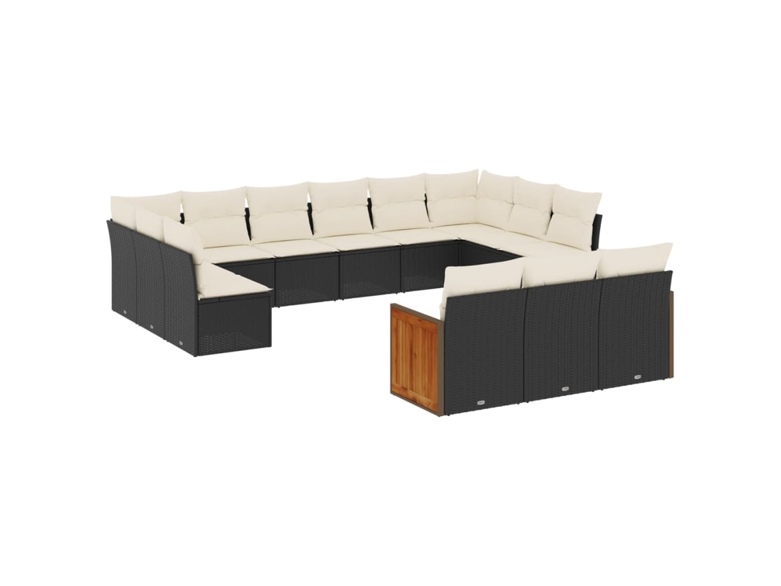 Conjunto de 13 Sofás de Jardim com Almofadões Vime Pe Preto MAISON EXCLUSIVE