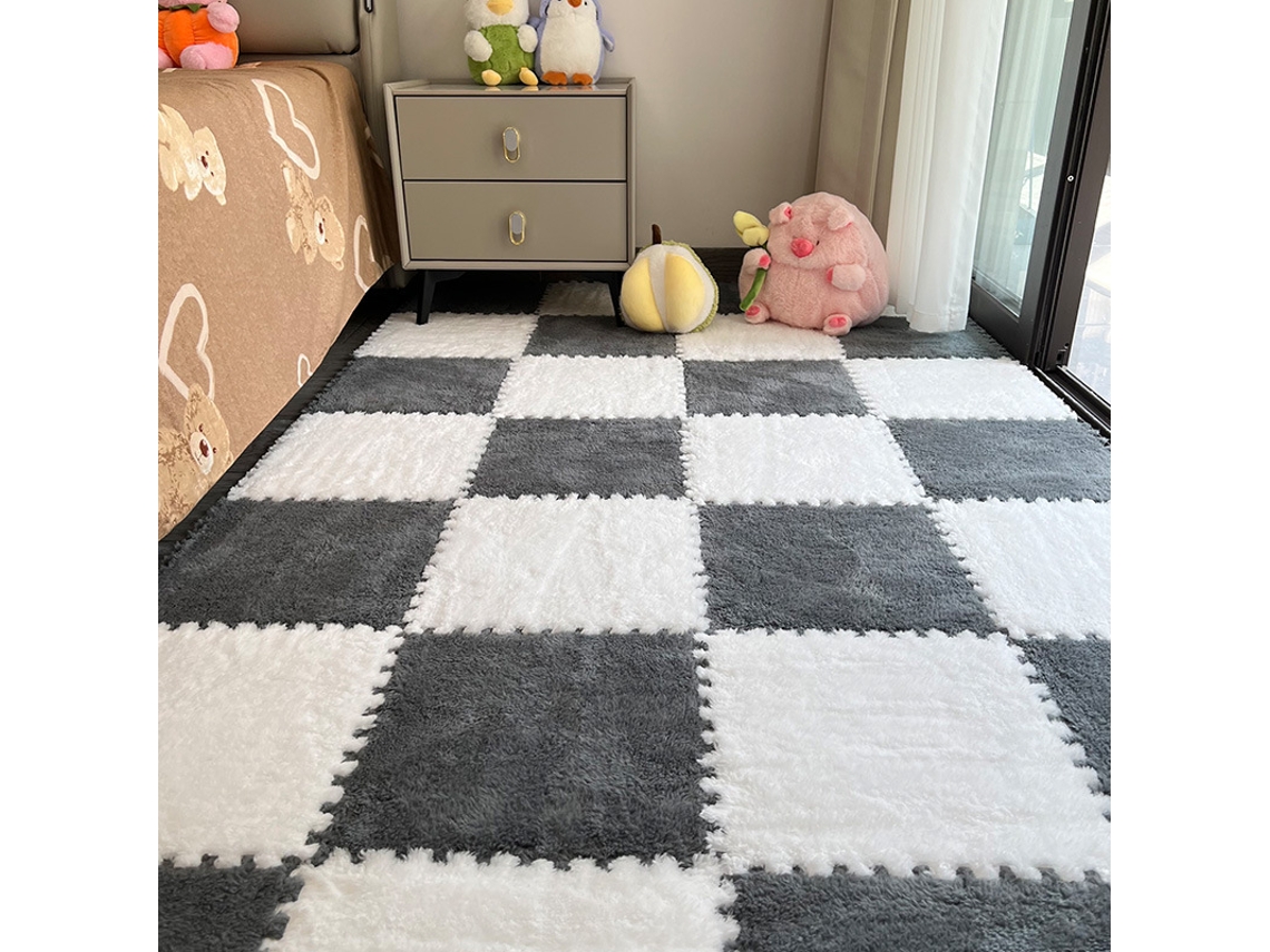 Chrui Jump Mat - 15 Peças de Quebra-cabeça de Pelúcia em Formato Quadrado - Branco e Cinza