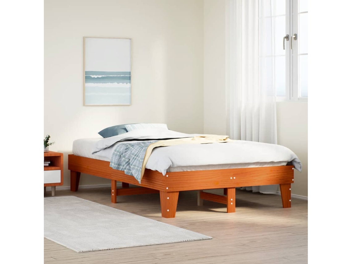 Cama De Casal | Camas Para Quarto | Cama Sem Colchão 135x190 Cm Madeira Pinho Maciça Castanho-mel
