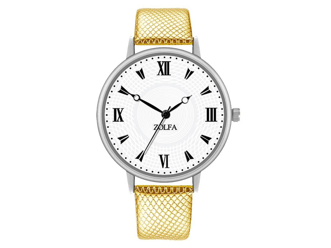 Relógio de Pulso Feminino Stylish com Pulseira de Couro Quarts Cor Dourado