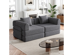 Sofá-cama 2 Em 1 Em Chenille Com Compartimento Lateral E Estrutura Metálica
