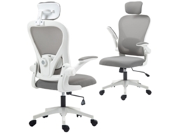 Cadeira De Escritório Ergonómica Com Apoios De Braço Rebatíveis E Apoio Lombar Regulável, Cor Cinza