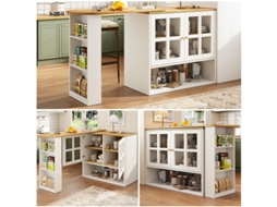 Sideboard Giratório 360°, moderno e Multifuncional com Prateleira e 5 Nichos, branco LYYTUNG