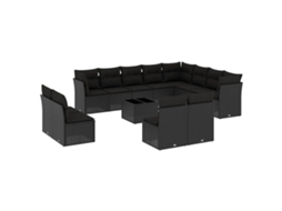 Maison Exclusive - 13 Pcs Conjunto De Sofás De Jardim Com Almofadões Vime Pe Preto
