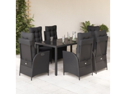 7 Pcs Conjunto De Jantar P/ Jardim C/ Almofadões Vime Pe Preto Dkd Home Decor