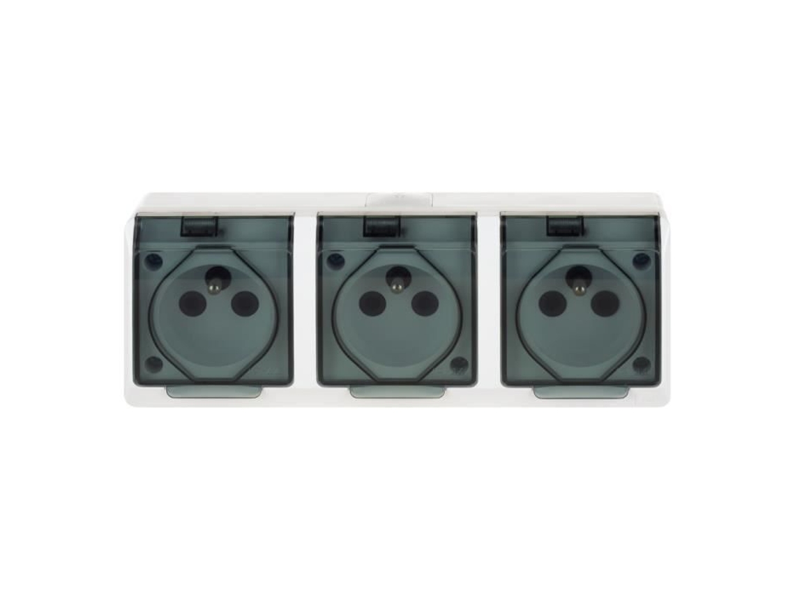 Tomada Saliente Tripla Impermeável Ip44 2Pe 16A 250V Branca Hermes