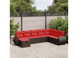 Vidaxl 8 Pcs Conjunto Sofás De Jardim C/ Almofadões Vime Pe Castanho
