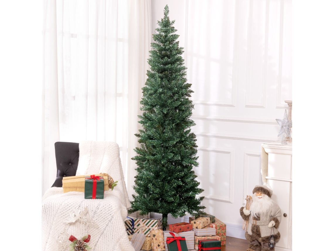 Árvore De Natal Tipo Lápiz 210 Cm Com Base Dobrável E 687 Ramos, Para Quarto E Escritório, Verde
