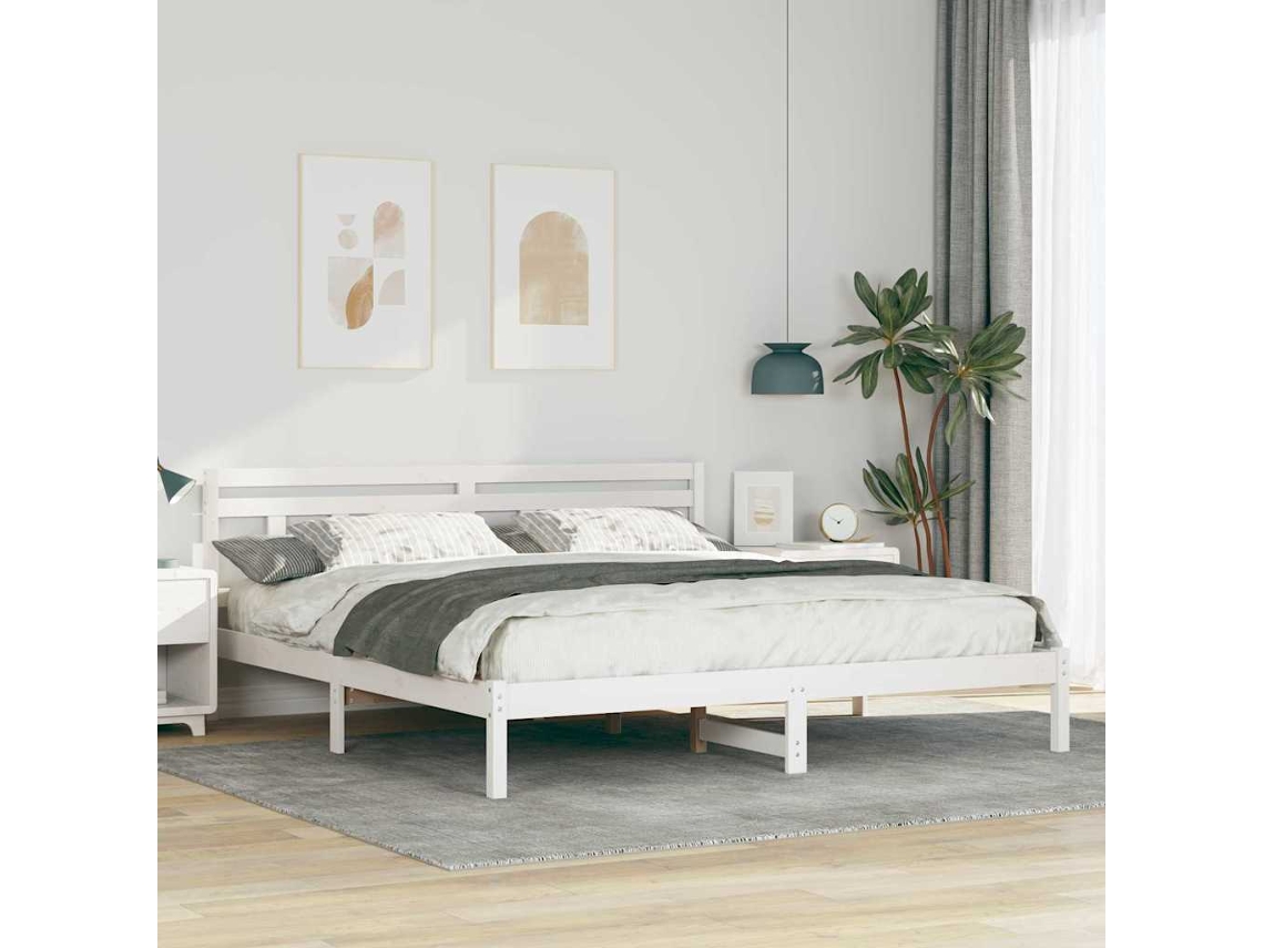 Vidaxl Estrutura Da Cama Com Cabeceira Branco Madeira De Pinho Maciça