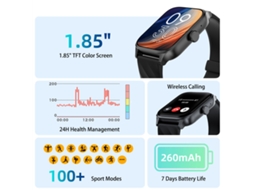 Relógio Inteligente Black Weofly Active Com Ecrã Hd De 1,85 Polegadas, Bluetooth, Chamadas, Modos Multidesportivos, À Prova De Água Ip67 Mdug