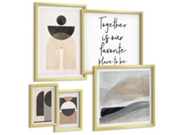 Pinturas Murais Modernas Gráficos Elegantes: Flores E Figuras Moldura Dourada Quadros Para O Escritório Espelharte (conjunto De 5 Imagens)