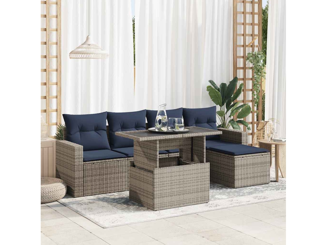 Vidaxl 6 Pcs Conjunto Sofás Jardim Com Almofadões Pe/acácia Cinzento