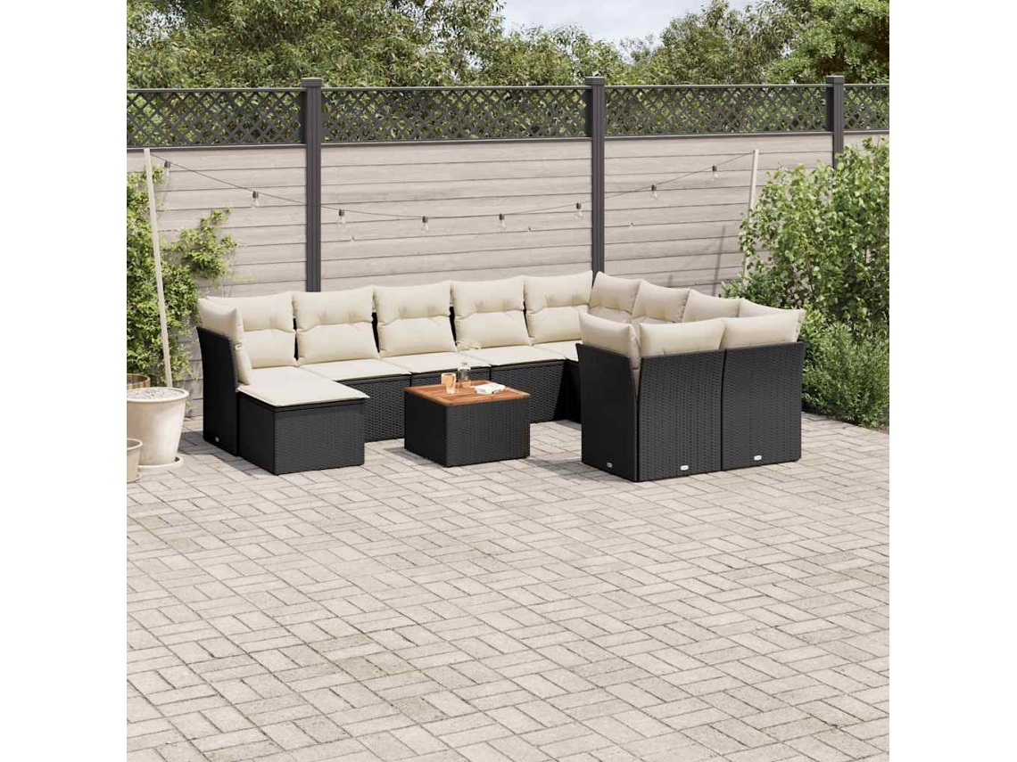Vidaxl 11 Pcs Conjunto Sofás De Jardim C/ Almofadões Vime Pe Preto