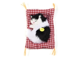 Mali brinquedo de Pelúcia Gato Simulação Dormindo com Som Boneca de Trapo Decoração Casa (preto Branco)
