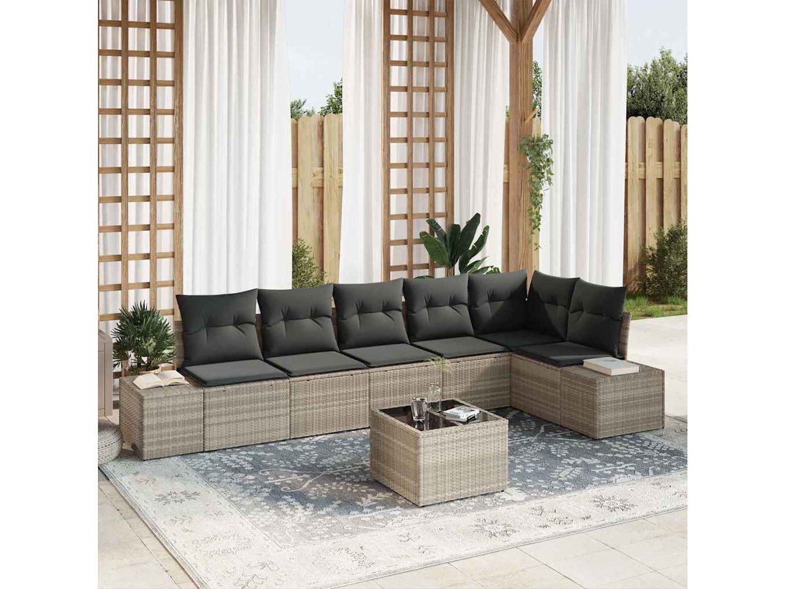 Vidaxl Conjunto De Sofá De Jardim 7 Unid. Cinzento-claro Vime Pe