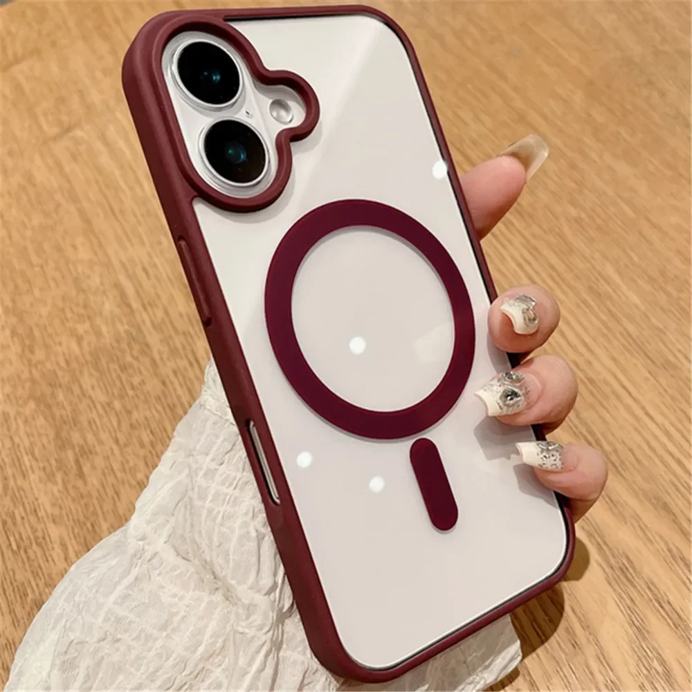 Capa Protetora Transparente Com Carregamento Sem Fio Magnético Para Iphone 12 Mini (bordô)