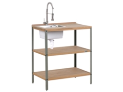 Isla De Cocina Exterior Con Fregadero Beliani Ivrea De Madera De Acacia Certificada Marrón 80x50x92
