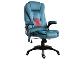 Cadeira De Escritório Com Massagem De 6 Pontos, Função De Inclinação, Aquecimento, Altura Ajustável, 68x72x110-120 Cm, Azul
