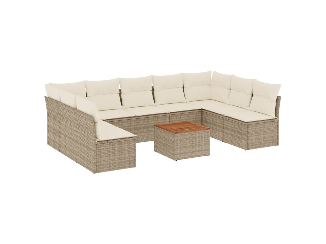 Conjunto de 10 Sofás para Jardim com Almofadões Vime Pe Bege MAISON EXCLUSIVE
