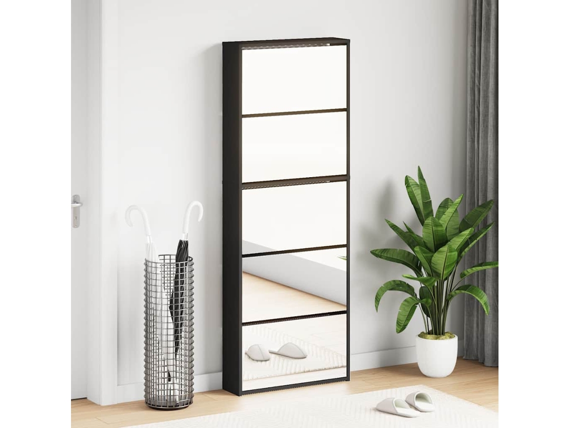 Vidaxl Sapateira Com Espelho De 5 Divisórias 63x17x169,5 Cm Preto