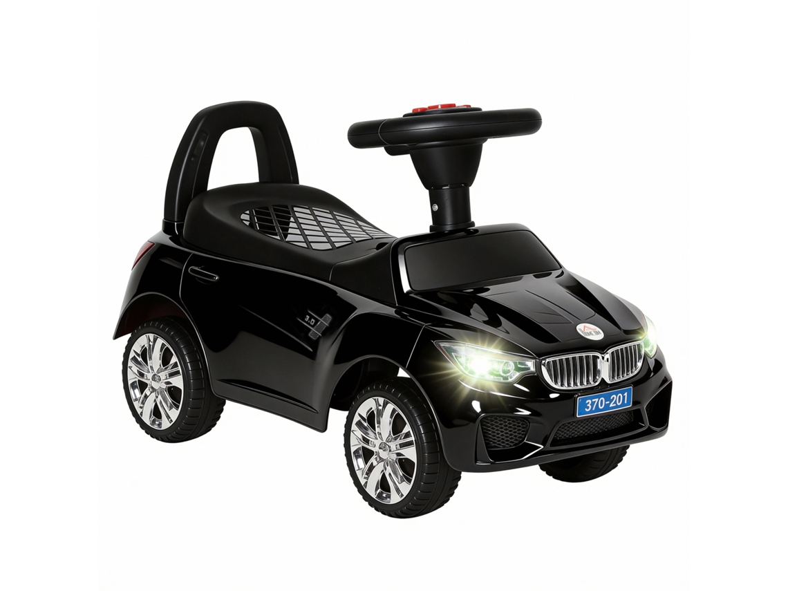 Carro Andador para Crianças com Faróis Música Buzina Volante Compartimento de Armazenamento 63,5x28x36 Cm Preto LAMAISON