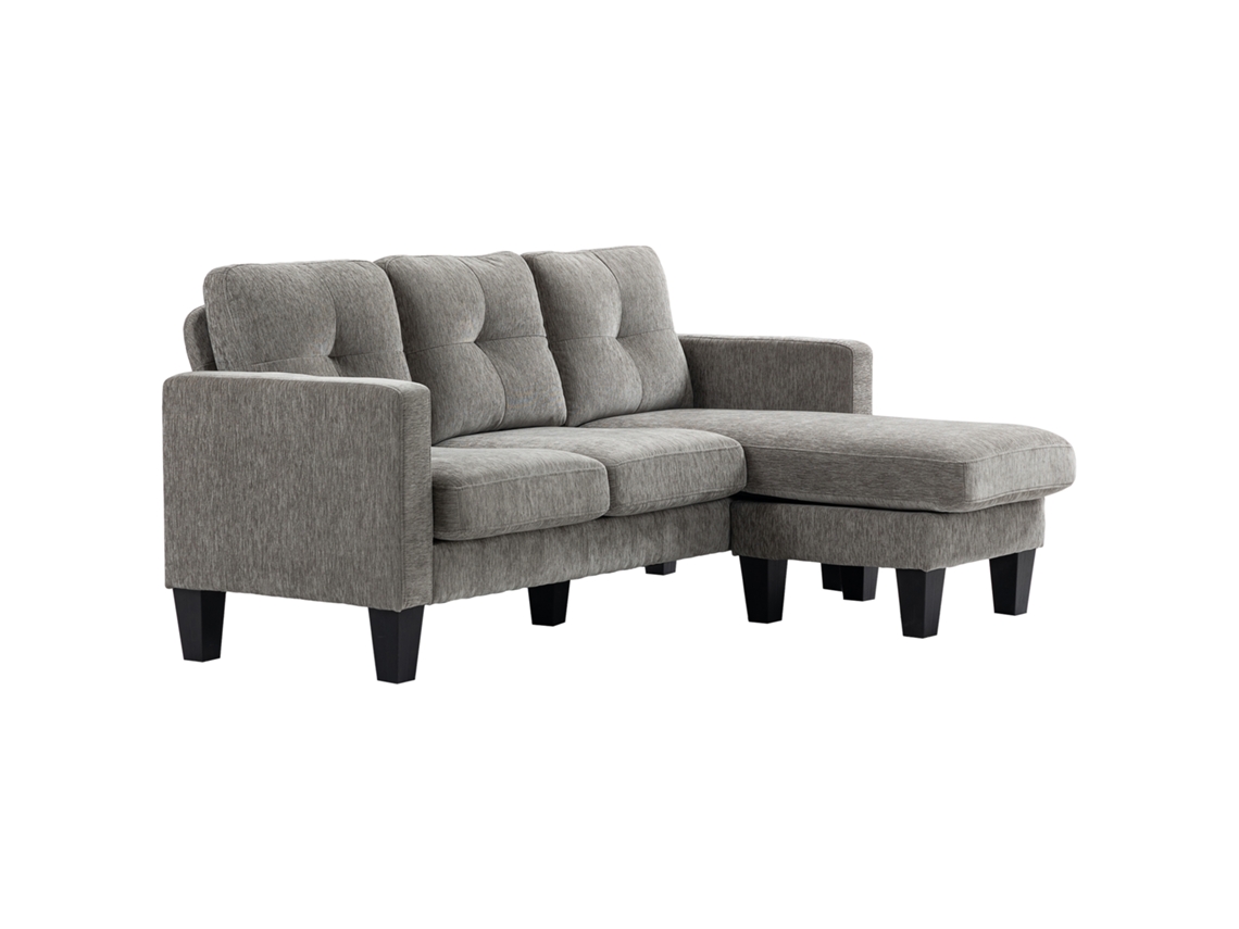 Sofá Chaise Longue Reversível Estofado 186x130x84cm Marrom Acizentado Poliéster S/MARCA