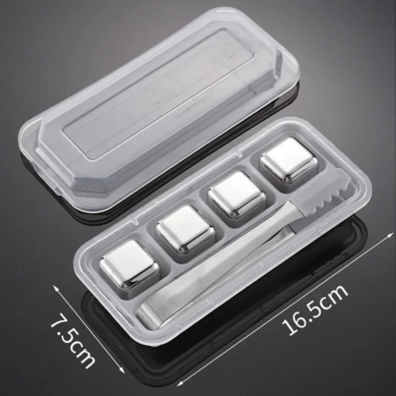 Cubos de Gelo de Aço Inoxidável Reutilizáveis, Congelamento Rápido, Metal de Qualidade Alimentar MDUG (prata, 4pcs, com Grampos)