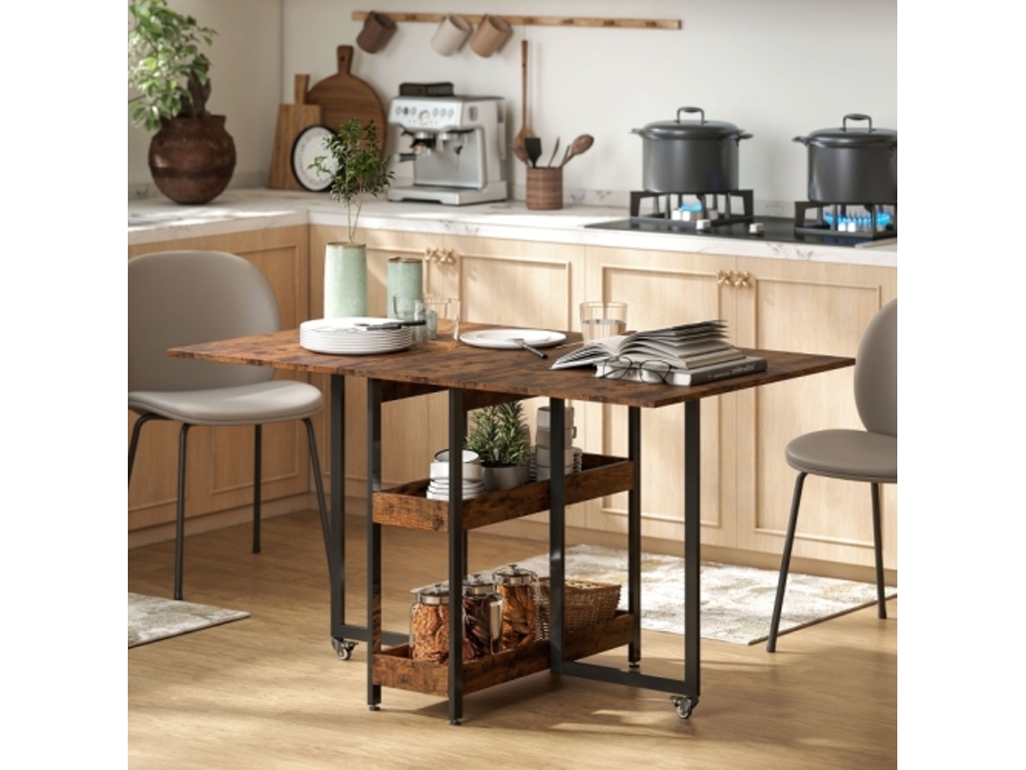 Mesa de Jantar Dupla para 2 a 4 Pessoas com 2 Mesas Abertas, Mesa Móvel para Cozinha e Espaços Pequenos, 133,4 x 80 x 75 cm, Cor Marrom Rústico