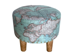 Mdf Taburete e Mapa Do Mundo e Pvc 33X40X40Cm Azul